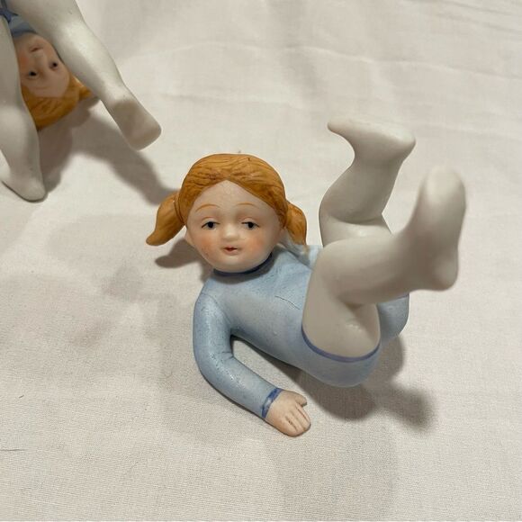 Ron Gordon Little somersaulting girl in blue leotard porcelain gymnast statues - Picture 7 of 13